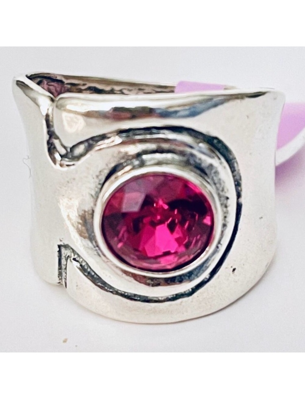 NWT Gorgeous Sz 9 Made in Israel .925 Sterling Silver Thick Pink Big Stone Ring